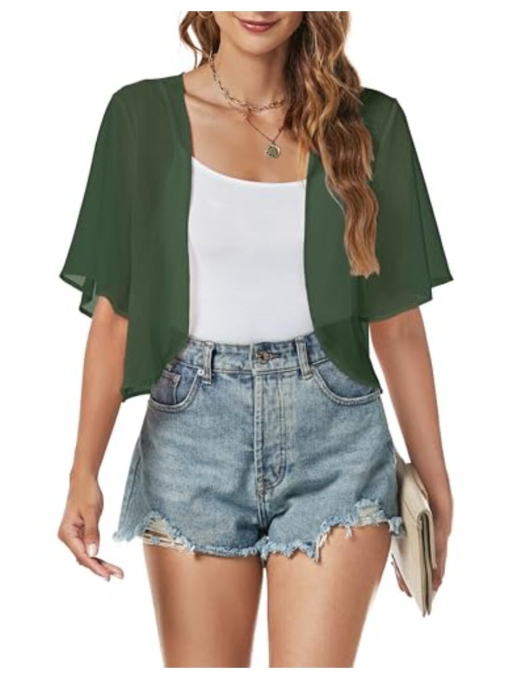 Women's Sheer Chiffon Cardigan Shrug Open Front Short Sleeve Bolero